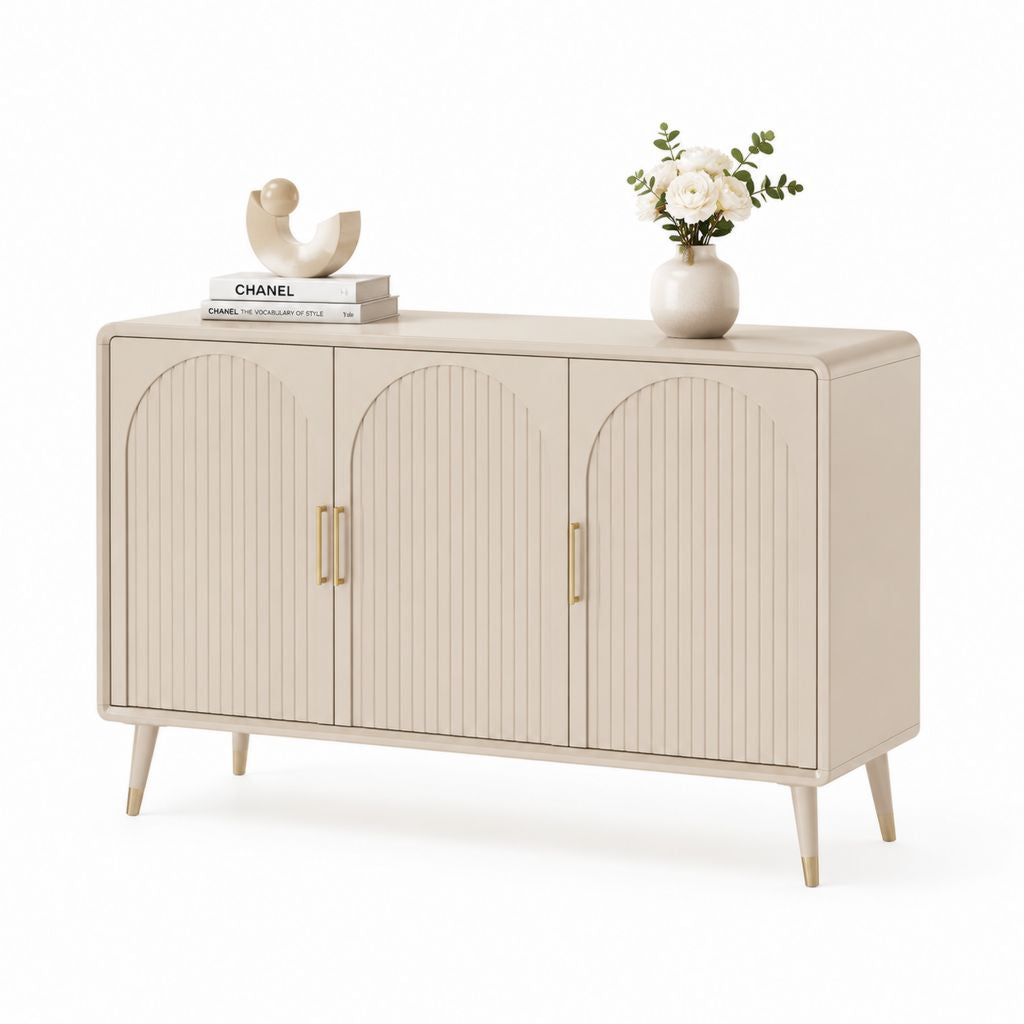 Sideboard Beige MDF 3 Türen mit Rillenfront 120 x 40 x 80 cm