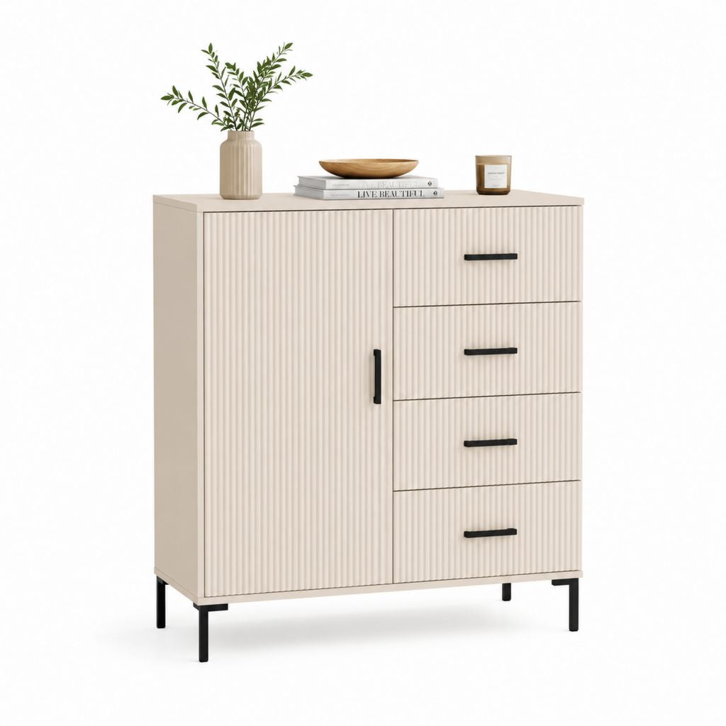 Sideboard Cremeweiß aus MDF und Spanplatte rechteckig mit 2 Türen 4 Schubladen 120 x 40 x 100 cm
