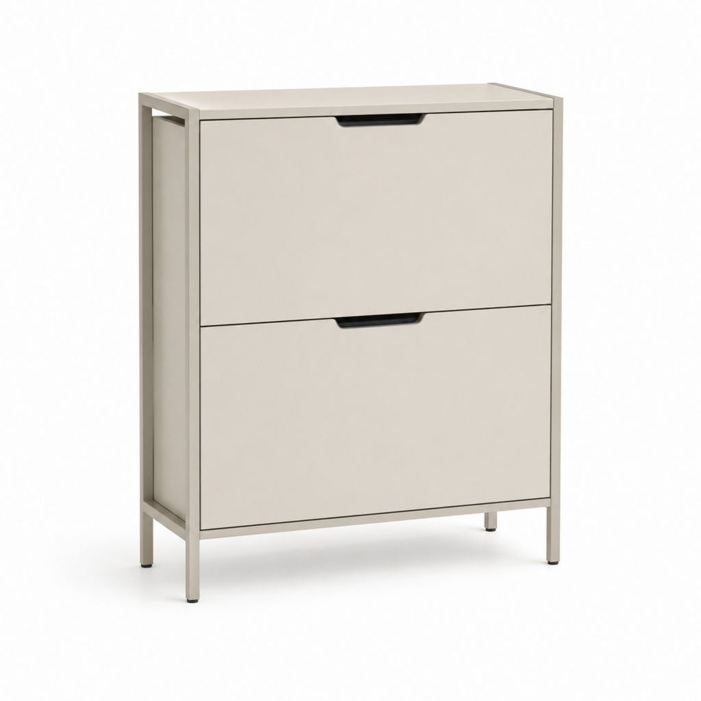 Schuhschrank mit 2 Klappen in Beige aus pulverbeschichtetem Stahl 80 x 30 x 100 cm