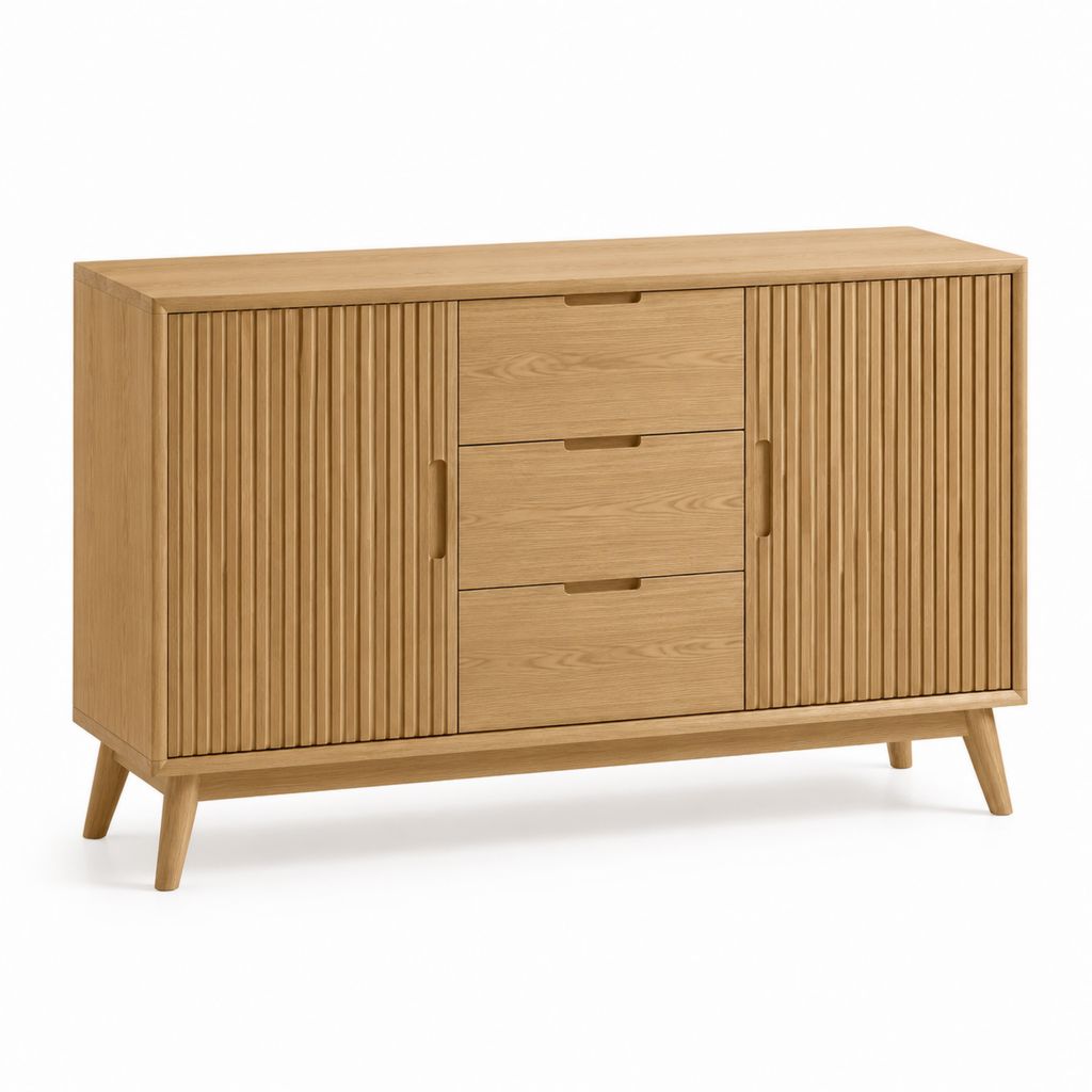 Sideboard Eiche natur mit 2 Lamellentüren 3 Schubladen 140 x 40 x 85 cm