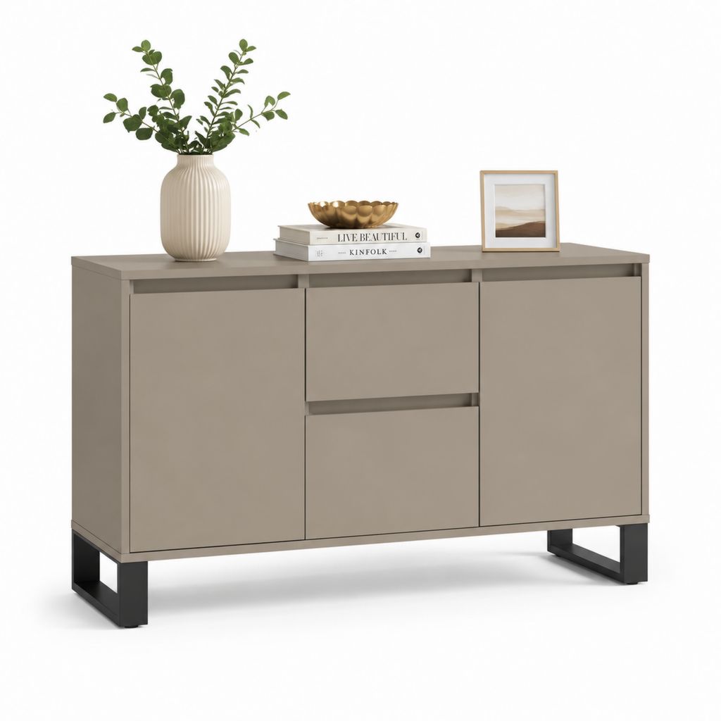 Sideboard Taupe MDF mit Melaminbeschichtung 120 x 40 x 80 cm mit 2 Türen und 2 Schubladen