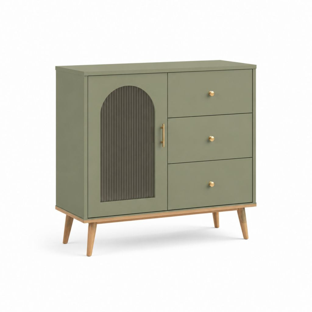 Sideboard Grün aus MDF und Riffelglas rechteckig 120 x 40 x 90 cm