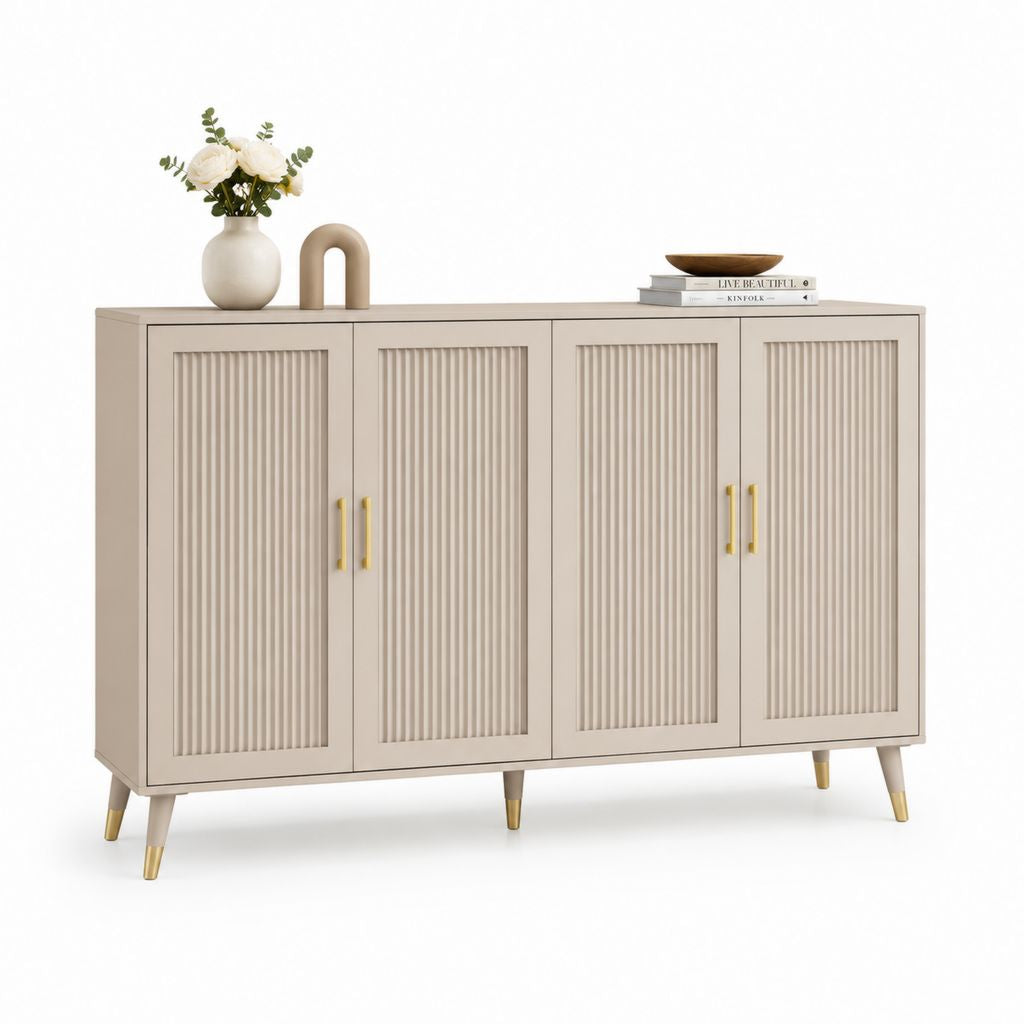 Sideboard Beige MDF mit Riffeloptik 4 Türen 160 x 40 x 85 cm