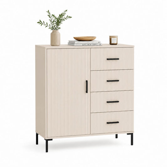 Sideboard Cremeweiß aus MDF und Spanplatte rechteckig mit 2 Türen 4 Schubladen 120 x 40 x 100 cm