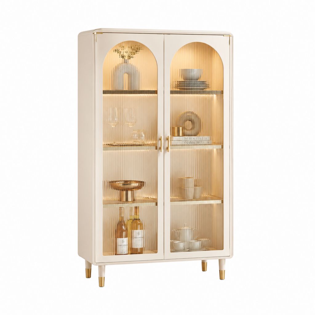 Vitrine mit 2 Glastüren Cremeweiß MDF Riffelglas 180 x 80 x 40 cm
