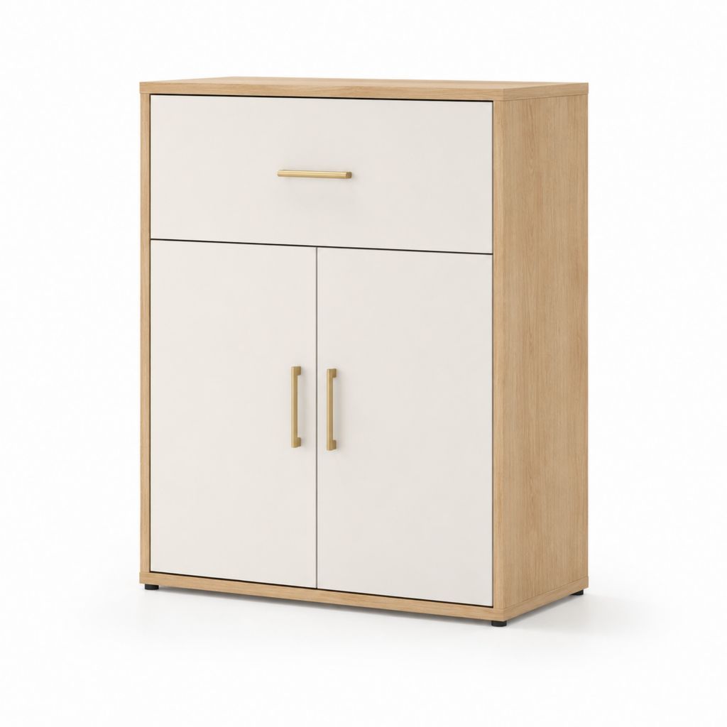 Sideboard Weiß Eiche-Dekor MDF rechteckig mit 2 Türen und Schublade 80 x 40 x 100 cm