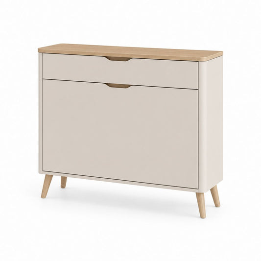 Schuhschrank mit 2 Klappen Beige Eiche MDF Rechteckig 100 x 35 x 100 cm