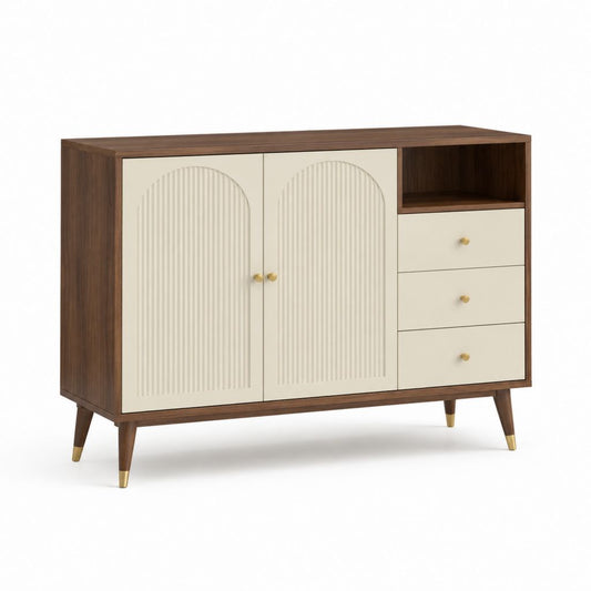 Sideboard mit 2 Türen 3 Schubladen und offenem Fach Walnuss Creme MDF 120 x 40 x 85 cm