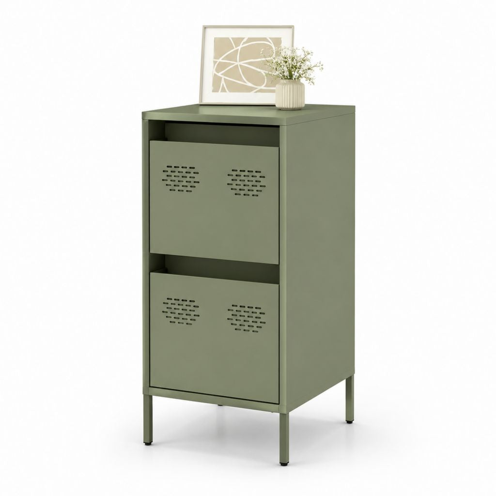 Metall-Sideboard mit 2 Klapptüren olivgrün pulverbeschichteter Stahl 50 x 35 x 85 cm