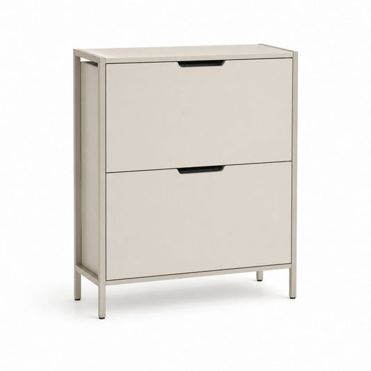 Schuhschrank mit 2 Klappen in Beige aus pulverbeschichtetem Stahl 80 x 30 x 100 cm