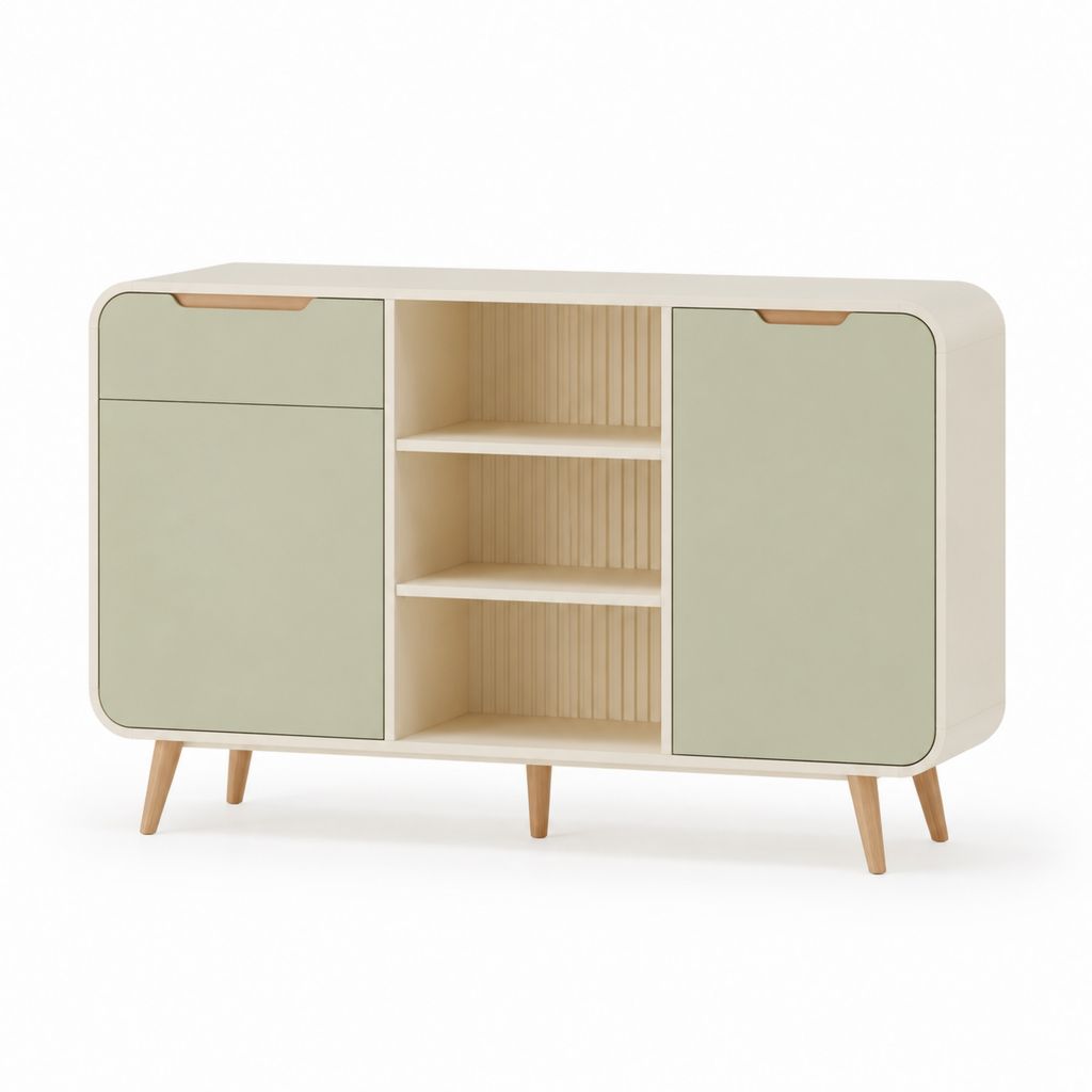 Sideboard mit 2 Türen und 3 offenen Fächern salbeigrün MDF 120 x 40 x 80 cm