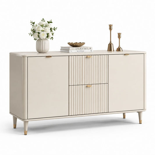 Sideboard Cremeweiß MDF mit geriffelter Front 160 x 40 x 85 cm
