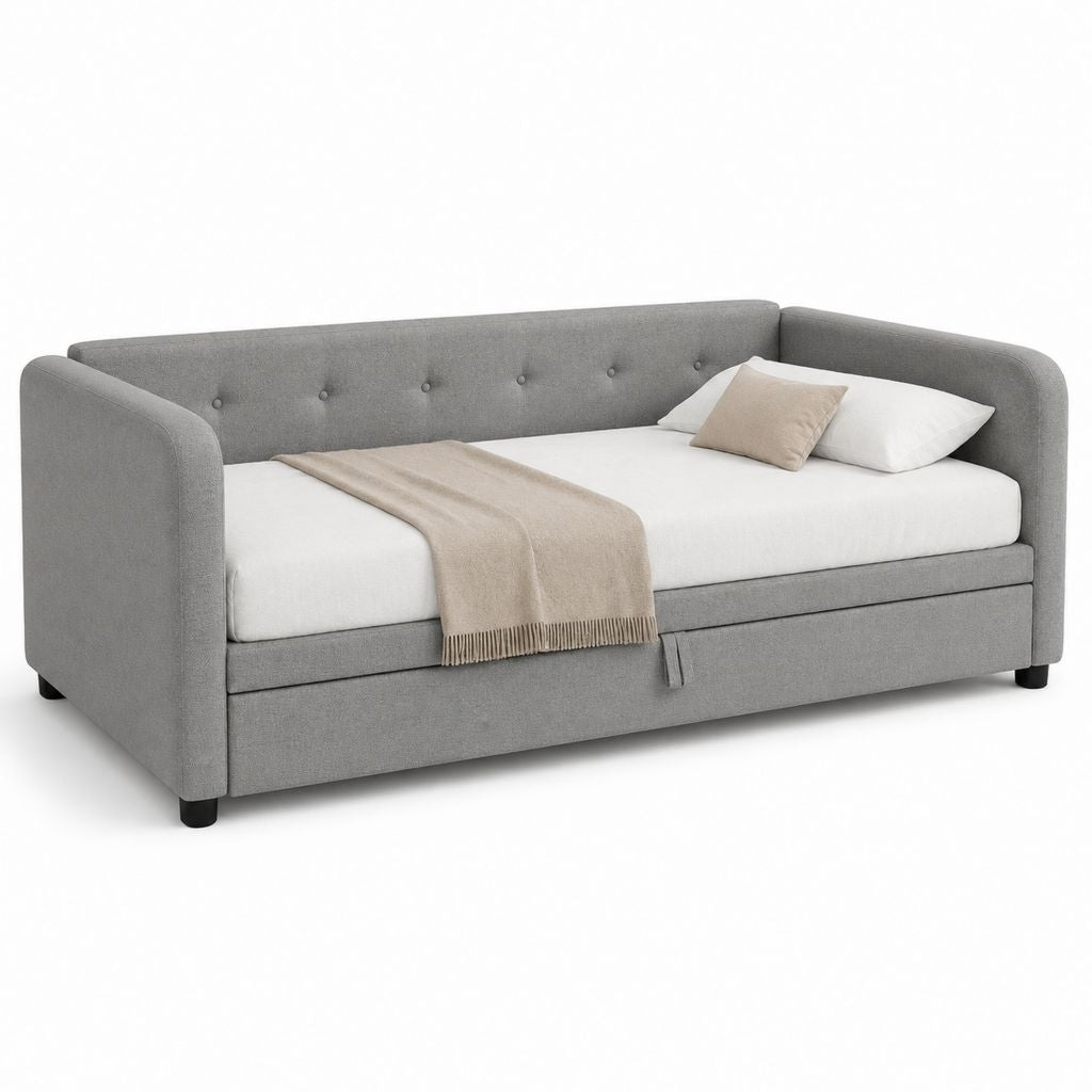 Schlafsofa mit Bettkasten Grau Polyester rechteckig 215 x 100 x 86 cm Liegefläche 90 x 200 cm