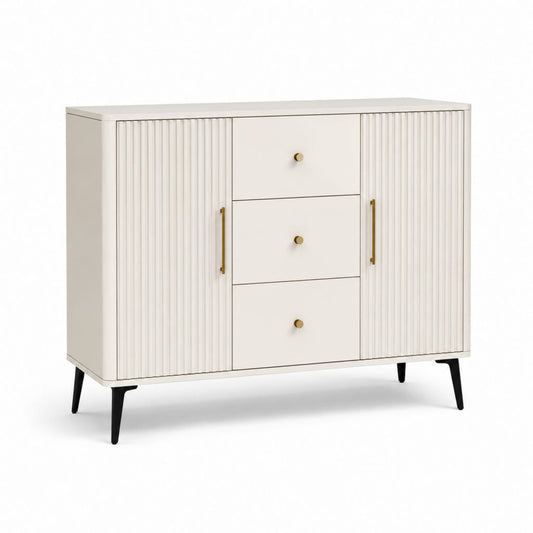 Sideboard Cremeweiß MDF mit Rillenfront 120 x 40 x 85 cm mit 3 Schubladen und 2 Türen
