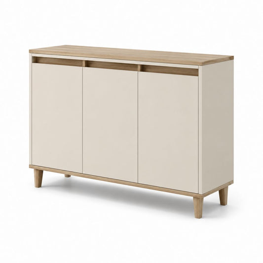 Sideboard mit 3 Türen in Creme und Eichenoptik aus MDF 120 x 40 x 90 cm
