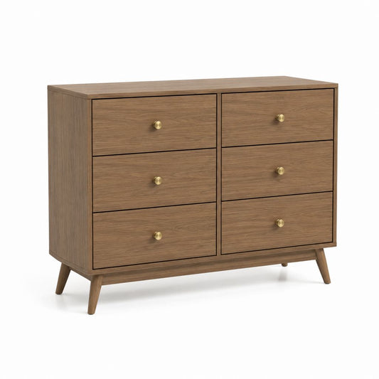 Sideboard Kommode Walnussbraun MDF mit Eichenfurnier 6 Schubladen 120 x 40 x 85 cm